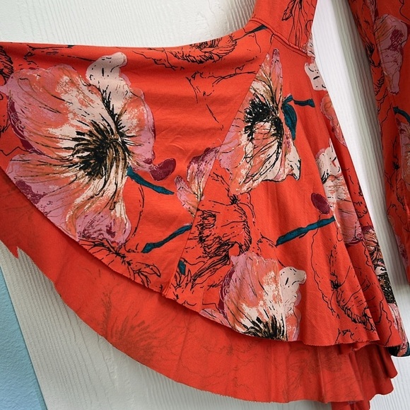 Free People - Birds Of Paradise Boho Floral Off Shoulder Bell Sleeves Top Small - Picture 4 of 11